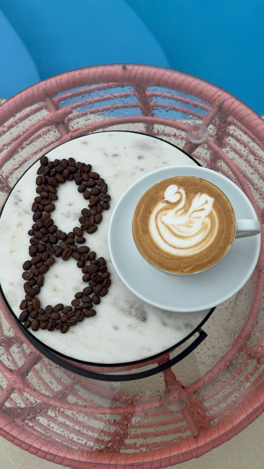 Coffee beans and latte